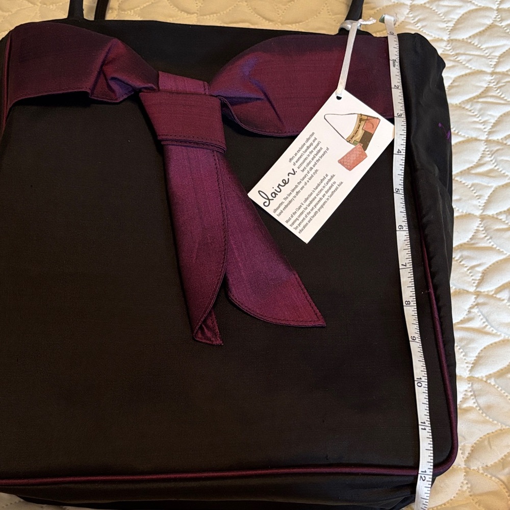 Claire V. Luxury Silk Black and Purple Satchel Zip Top Closure NWT - Picture 14 of 15